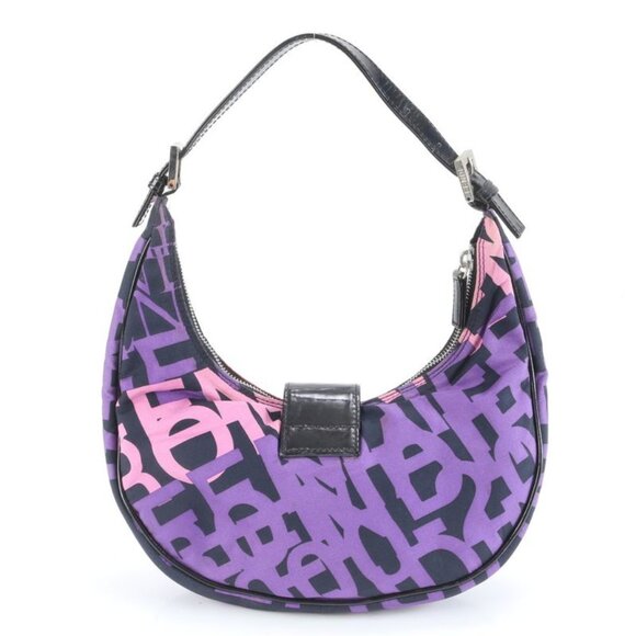 Fendi Leather Canvas Logo Shoulder Bag Purple Pink Black - Picture 3 of 9